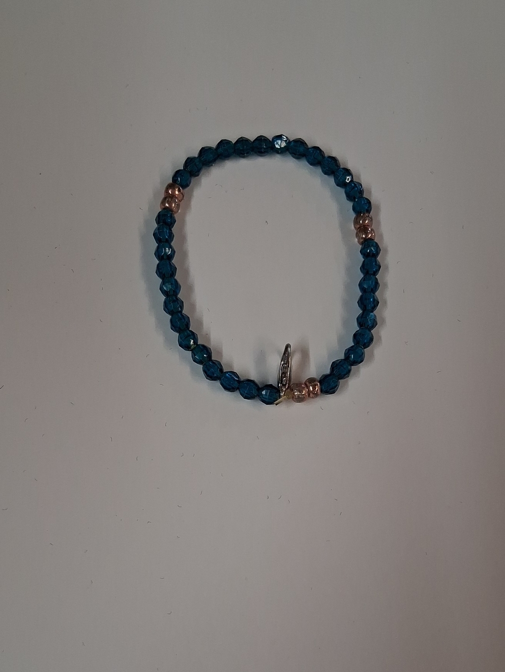 Blue Beaded Stretch Bracelet with Rose Gold Accents